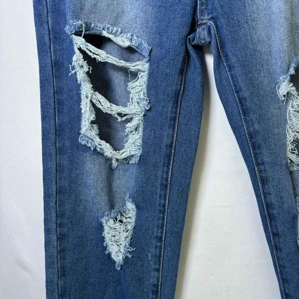 Distressed Jeans Women Size Small Blue Ripped‎ High Rise Straight Leg